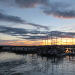 Sunset, boats in the harbour