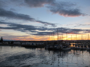 Sunset, boats in the harbour