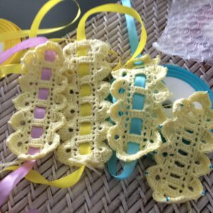 Crochet lace and ribbon bracelet
