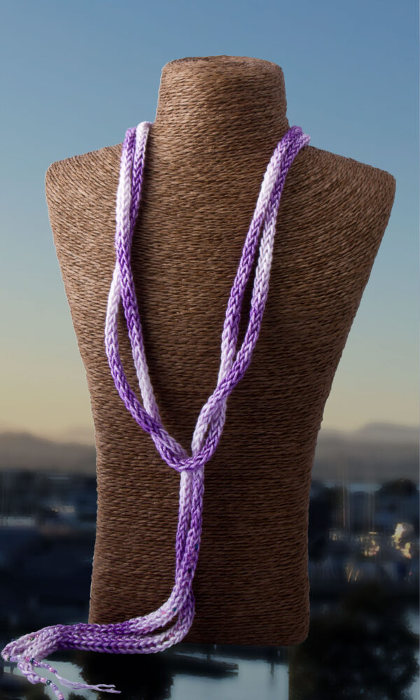Purple Pink French Knit Long Lariat Beaded Front