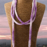 Purple Pink French Knit Long Lariat Beaded Front looped