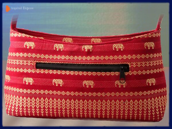 Asian Indian red and gold embroidered elephants small handbag purse back view